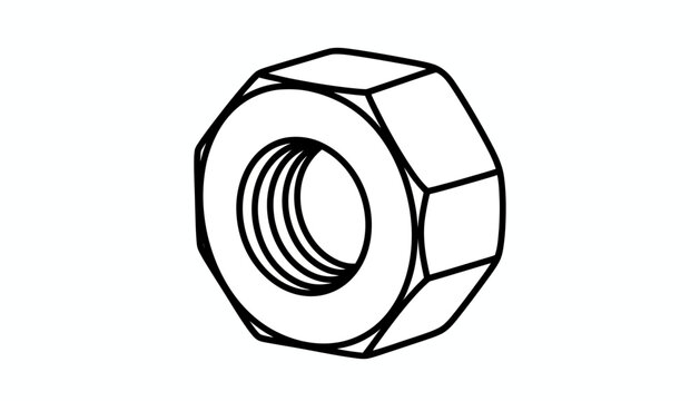 Black and white hex nut icon, industrial bolt fastener, metallic hardware symbol, engineering design element