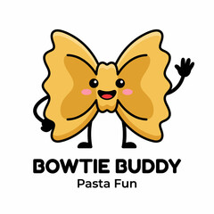 Obraz premium This cheerful animated character represents a bowtie pasta with a friendly smile, designed to bring fun and joy to dining experiences and culinary creativity.