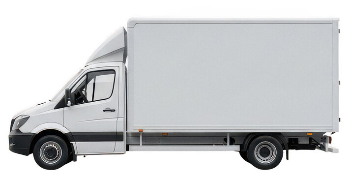 White delivery truck png side view cutout commercial box truck png isolated transparent background image