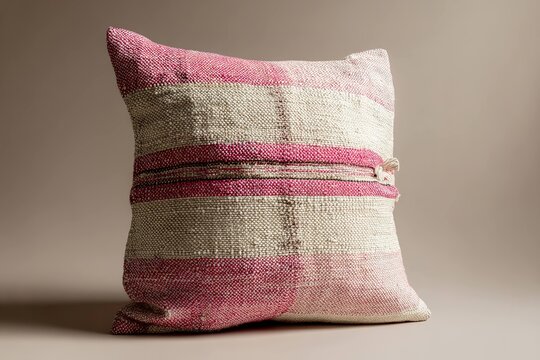 pink and sand-colored handwoven cushion cover