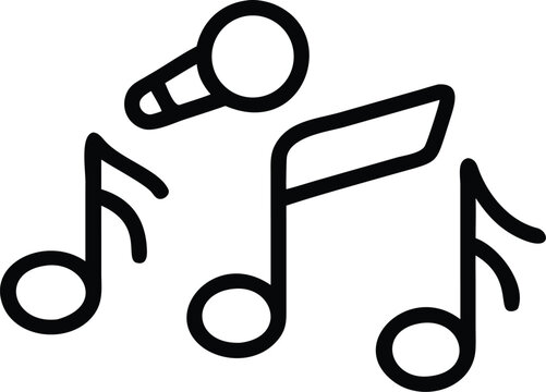 music notes and microphone icon black line art on white background high quality professional detailed modern elegant stylish clean crisp vibrant