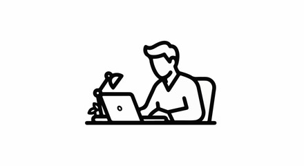 Fototapeta premium Stylized icon of a person working on a laptop at a desk with a lamp