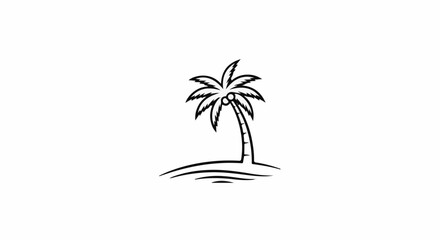 Obraz premium Simple black line drawing of a palm tree with coconuts on a white background