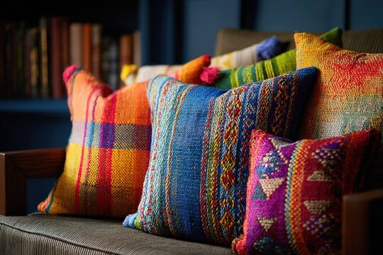 vibrant Indian-inspired handwoven cushion cover