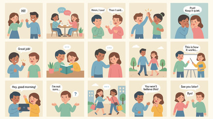 Fototapeta premium Flat Vector Illustration of People Communicating and Collaborating in Business