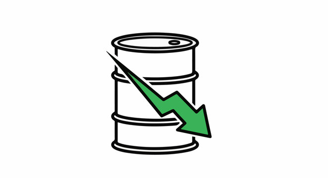 A white barrel with a green downward arrow indicating a price decrease