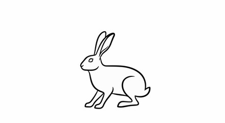 Fototapeta premium Simple line drawing of a rabbit with long ears and alert posture