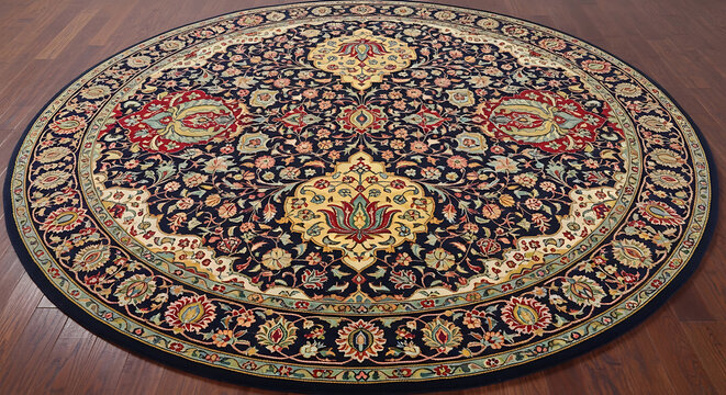 round persian rug with intricate floral design on transparent background high quality