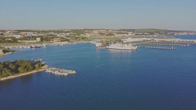 Aerial view of Gaženica Port in Zadar, Croatia with Adriatic Sea and ferry harbor