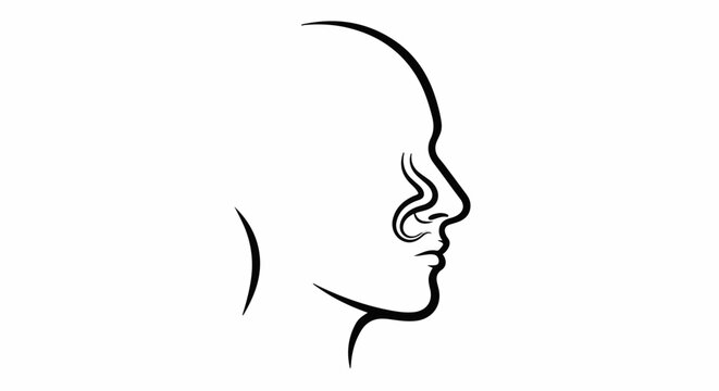 Abstract black line art profile of a bald head and nose
