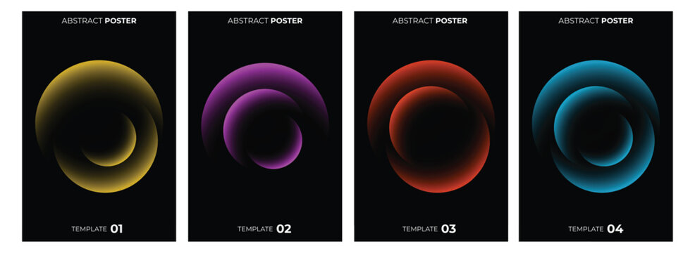Set of abstract posters with glowing neon circles