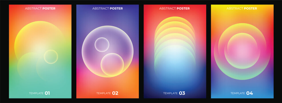 Abstract poster template set with colorful gradient background and neon circles