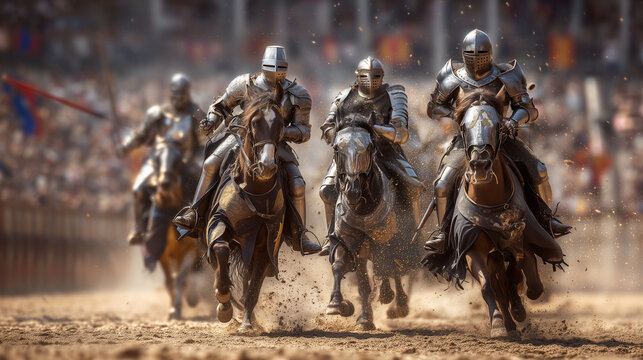 Medieval knights on horseback compete fiercely at Kaltenberger Ritterturnier Festival event