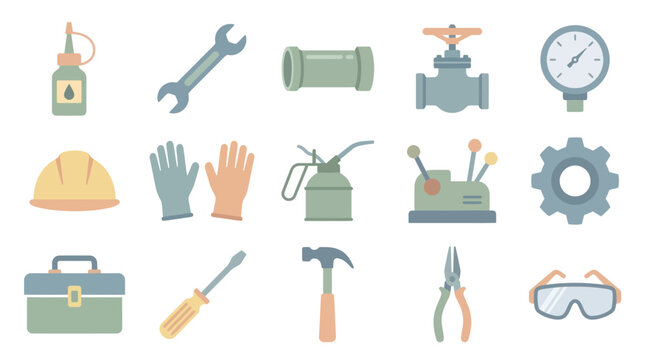 Flat Design Industrial Tools and Equipment Icons