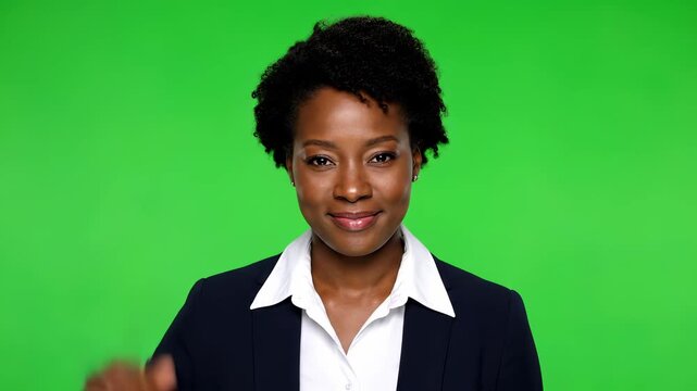 Confident Professional on Green Backdrop: A poised professional, exuding confidence, stands against a vibrant green backdrop, showcasing a compelling presence ready for any presentation.