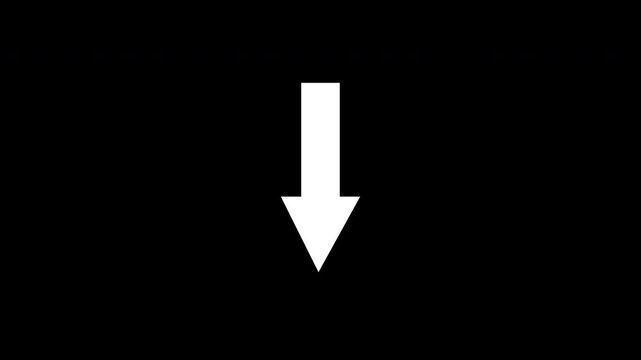 Minimalist white arrow pointing down on black background, motion sign direction navigation