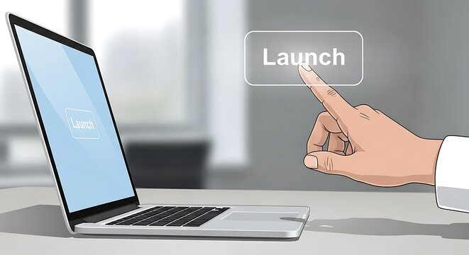 Businessman launching new product online.