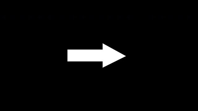 Minimalist white arrow pointing right on black background, for ui and, navigation pointer