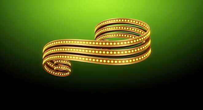 Golden led strip light in a wavy pattern on a green gradient background