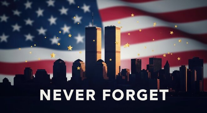Memorial day remembrance honoring fallen heroes at the 9 11 memorial with patriotic american flag backdrop