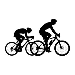 Fototapeta premium Two cyclists race their bicycles on a track.