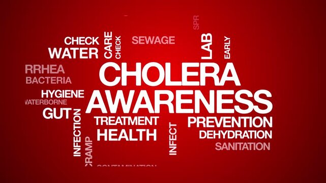 cholera awareness concept Animated Tag Word Cloud kinetic typography, Text Design Animation typography seamless loop video motion graphics Intro Wordart red  background bg backdrop
