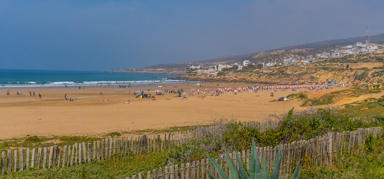 Candid view of the main beach in Taghazout, Morocco