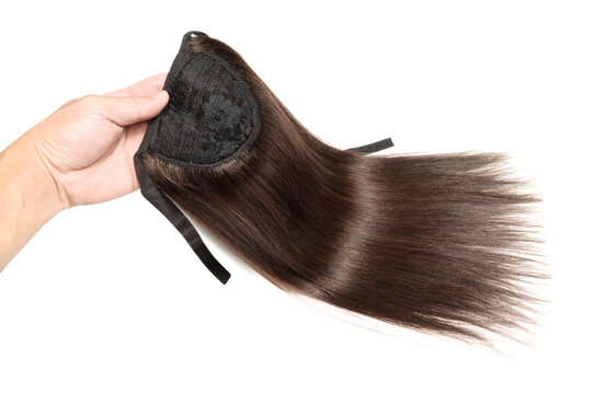 bandage wrap round straight dark brown human hair ponytail extensions