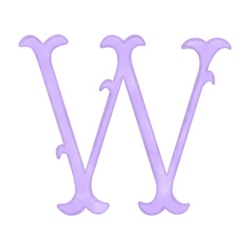 Watercolor vintage purple alphabet for crest design, initials.