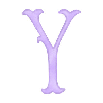 Watercolor vintage purple alphabet for crest design, initials.