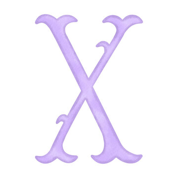 Watercolor vintage purple alphabet for crest design, initials.