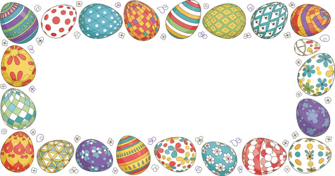 Collection of colorful easter eggs with various patterns and designs