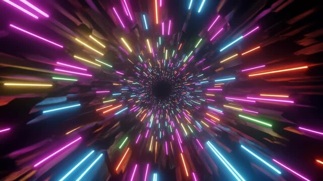 Abstract Neon Light Tunnel Speed Warp Effect.