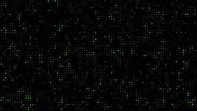 Dots Animated Background, green flickering Hi tech motion graphic on dark background