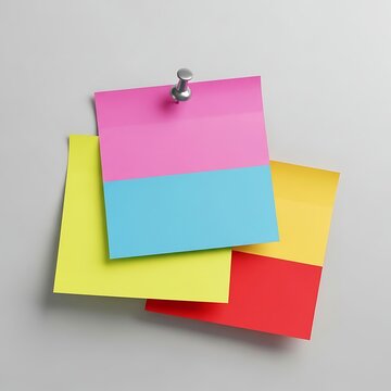 Three colorful sticky notes pinned on a plain wall