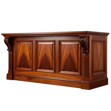 Classic wooden desk with ornate carved corbels isolated on white background
