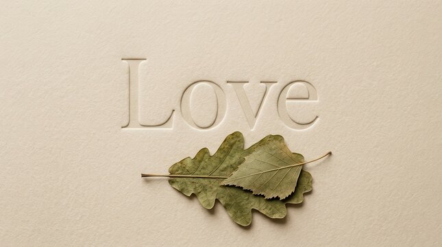 A serene scene with Love message formed by natural leaves on a surface