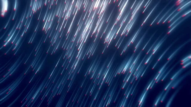 White light streaks fall with red tips against a dark background with fast motion blur effects.
