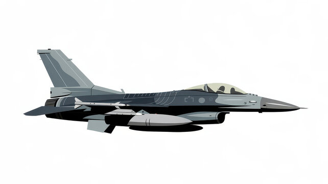 Side view of an f-16 fighting falcon military jet isolated on a white background
