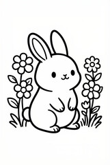 Obraz premium Cute rabbit sitting among flowers in a playful cartoon style 