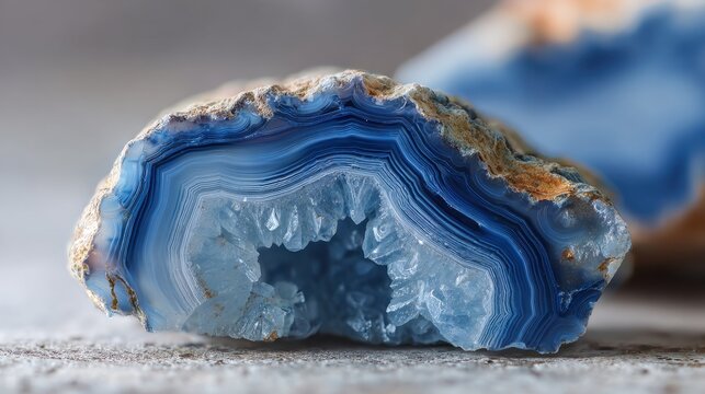 Translucent blue agate slab with intricate banding and mineral texture