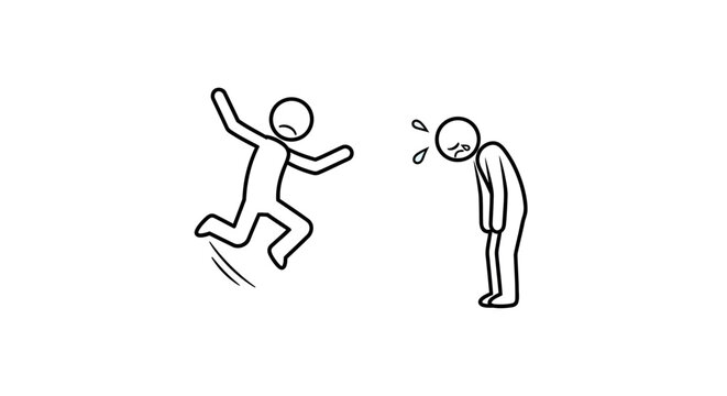 Stick figure man running away.