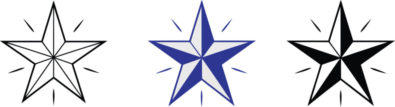 Compass Star Navigation Icon Set in Black and Blue Isolated on White Background
