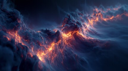 Fototapeta premium Glowing Orange Nebula Cloud Over Dark Cosmic In Deep Space