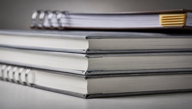 Glued spine directory spine prominently sharp emphasizing durable binding contrasted with outoffocus coil bound and tabbed section versions.