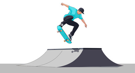 Skateboarder Performing Air Trick on Ramp Vector Illustration © Agatha