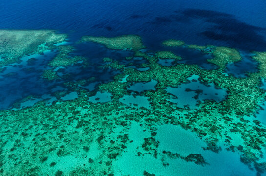 Aerial view of the Great Barrier Reef in Queensland, Australia
