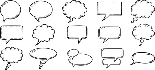 Fototapeta premium Vector speech bubbles collection of hand drawn comic dialogue boxes for design