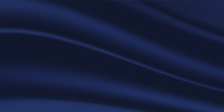 Navy blue silk satin. Silky shiny fabric. Dark luxury background with space for design. Banner. Wide. Long. Panoramic. Template. Empty. Flat lay, top view table. Beautiful.Elegant.Birthday,Christmas.