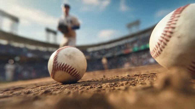 Player runs towards home plate during baseball game at stadium in afternoon light